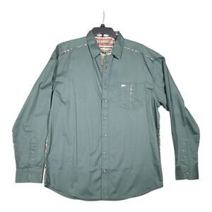 A Tiziano Men’s Button Down Green Long Sleeve Casual Western Style Plaid Trim XL